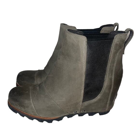 Sorel Lea Wedge NL2704-089 Womens 8 Gray Leather Ankle Booties Boots - Picture 2 of 6